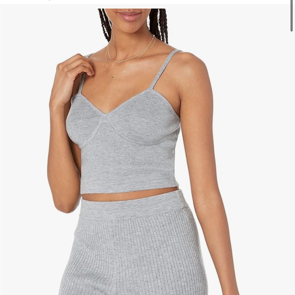 The Drop Gray Ribbed Knit Crop Top